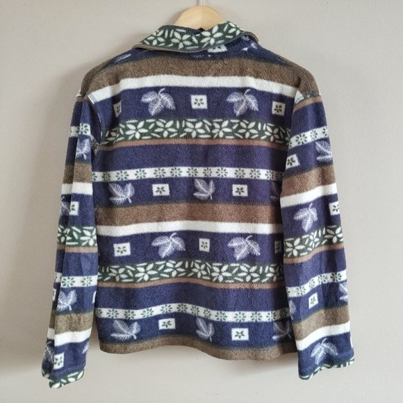 Leaf Print Stripe Neutral Tones Fleece Sweater - Picture 4 of 5